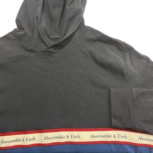 Abercrombie & Fitch Shirt Men Medium  Blue Hood Rugby Stripe‎ Long Sleeve